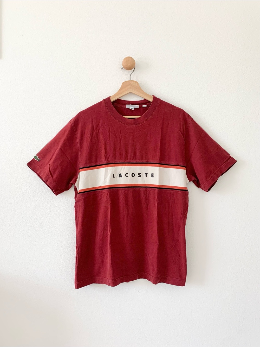 Lacoste Red White Black Crew Short Sleeves Tee Shirt Men Medium